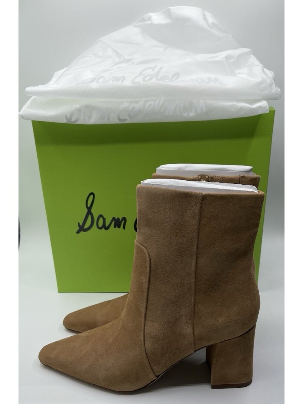 Sam Edelman Ankle Boots Womens Size 8 Scottie Tan Suede With Shoe Bags